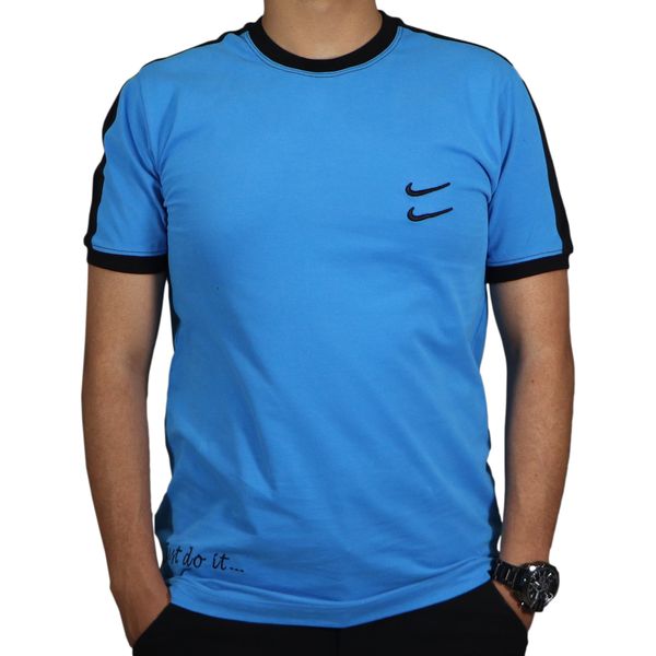 تی شرت آستین کوتاه مردانه مدل پنبه براش کد 18556 رنگ آبی