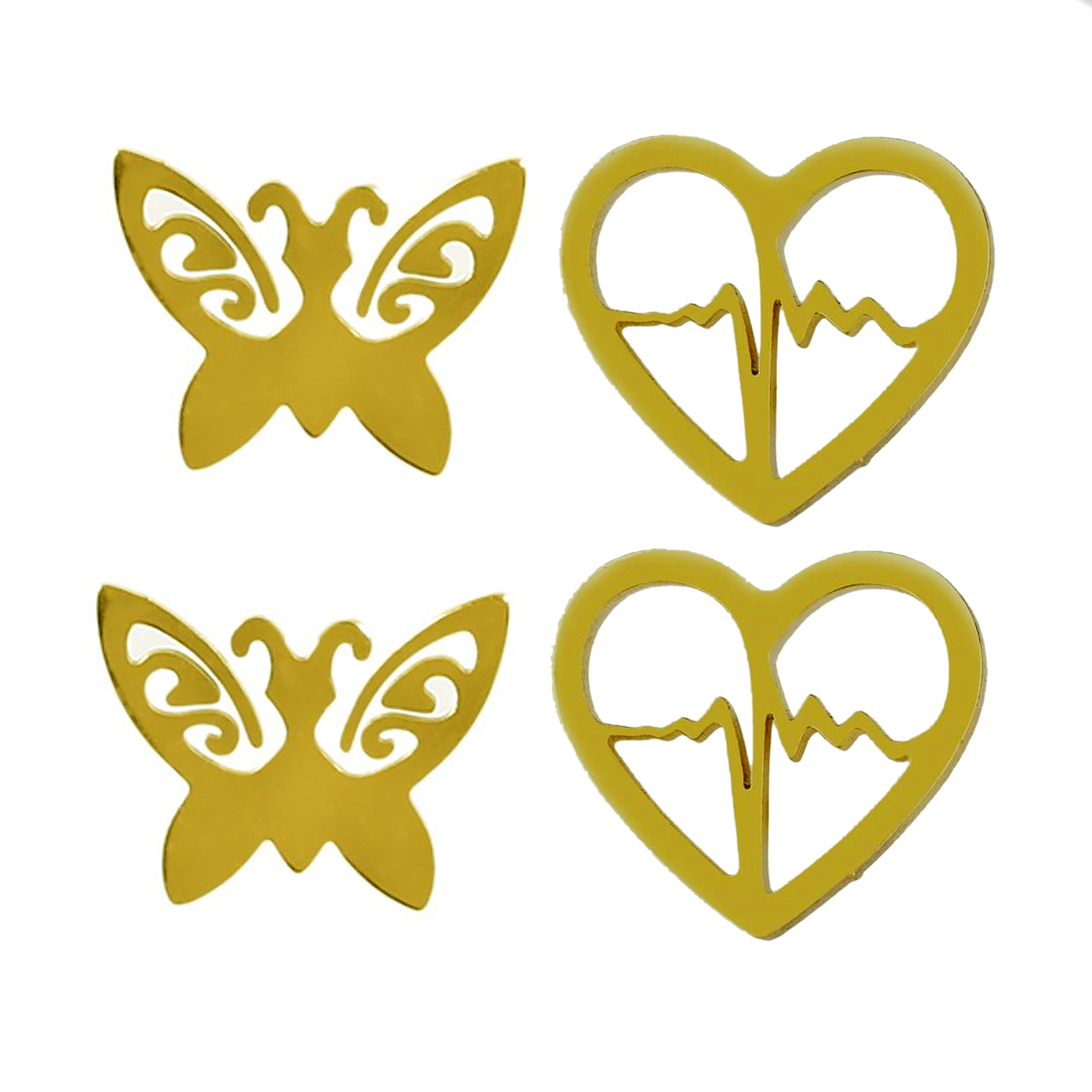 گوشواره زنانه طرح قلب و پروانه کد RKH_1519 مجموعه 2 عددی