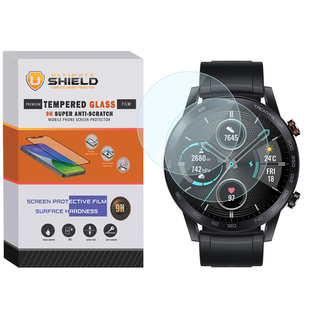 محافظ صفحه نمایش شیشه ای آلتیمیت شیلد مدل SH-UL مناسب برای ساعت هوشمند آنر Magic Watch 2 46mm بسته دو عددی