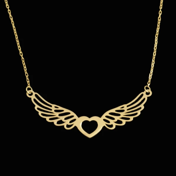گردنبند طلا 18 عیار زنانه طلای مستجابی مدل قلب و بال فرشته کد 670174