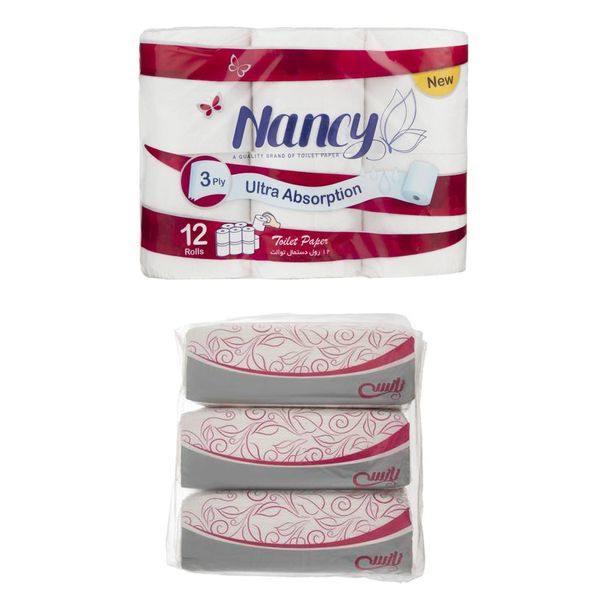 دستمال توالت و دستمال کاغذی نانسی مدل Soft Pack مجموعه 15 عددی