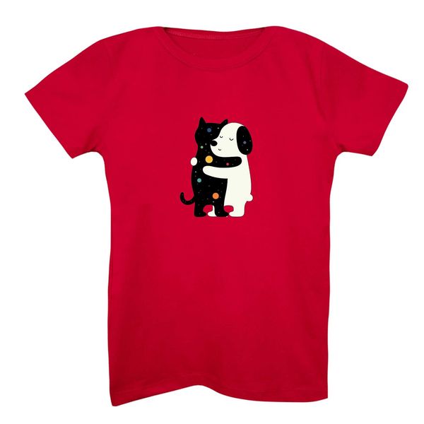 تی شرت آستین کوتاه بچگانه مدل گربه و سگ رنگ قرمز