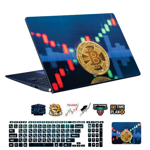 استیکر لپ تاپ توییجین و موییجین طرح Bitcoin کد 34 مناسب برای لپ تاپ 15.6 اینچ به همراه برچسب حروف فارسی کیبورد