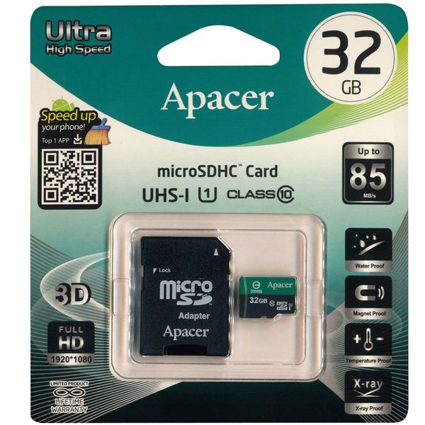 کارت حافظه microSDHC اپیسر مدل Color Ultra High Speed کلاس 10 استاندارد UHS-I U1 سرعت 85MBps به همراه آداپتور SD ظرفیت 32 گیگابایت