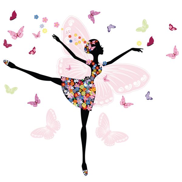 استیکر دیواری کودک باروچین مدل دختر و پروانه ها کد 4219