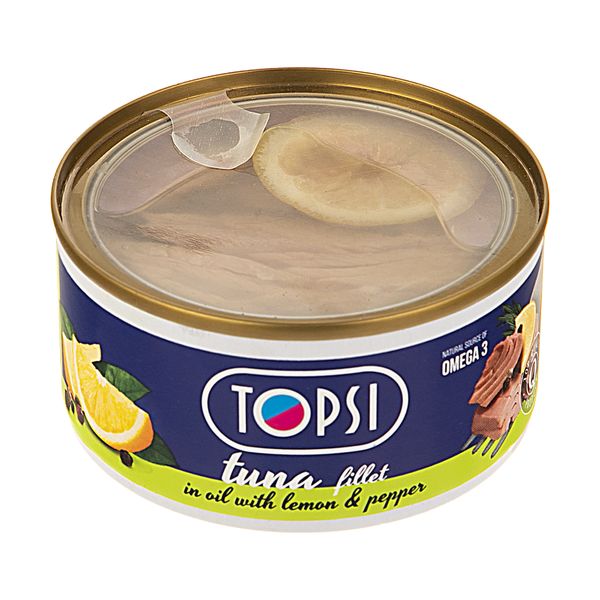 کنسرو ماهی فیله تن با طعم لیمو و فلفل درب شفاف تاپسی - 180 گرم
