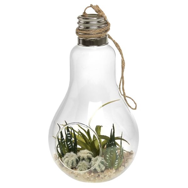گلدان به همراه گل مصنوعی پرانی طرح لامپ شیشه ای مدل 31267-1