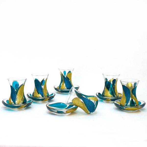 ست استکان و نعلبکی 12 پارچه گالری انار مدل اشک آبی