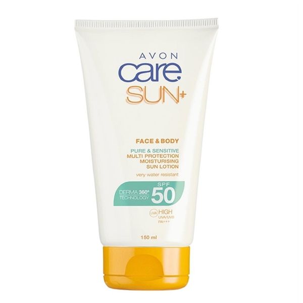 لوسیون ضد آفتاب صورت و بدن آون مدل Avon Care Sun Pure And Sensitive Face And Body Sun Lotion SPF50 حجم 150 میلی لیتر