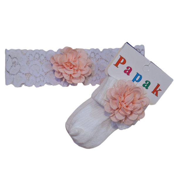 جوراب ساق کوتاه نوزادی مدل گل دار به همراه هدبند