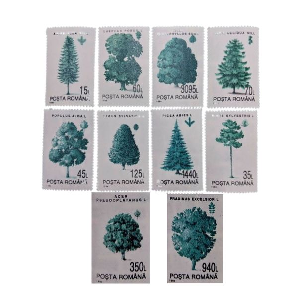 تمبر یادگاری مدل درختان رومانی مجموعه 10 عددی