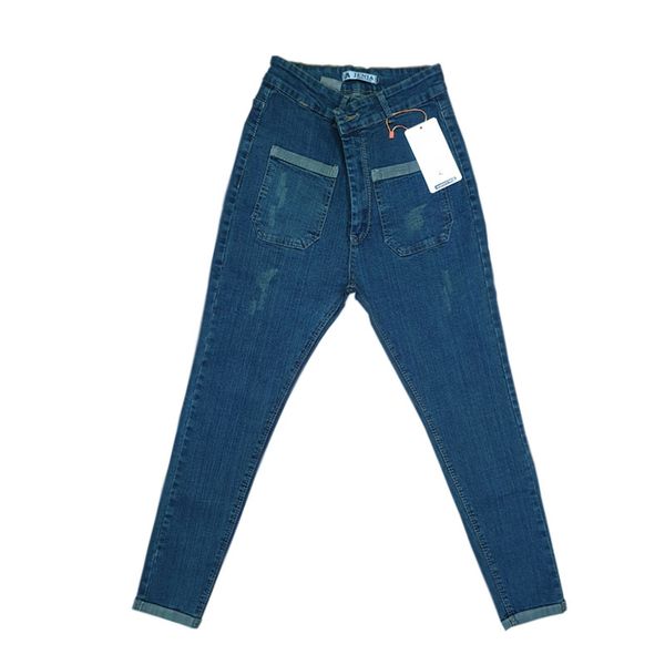 شلوار جین زنانه مدل جیب دمپا دوبل رنگ آبی