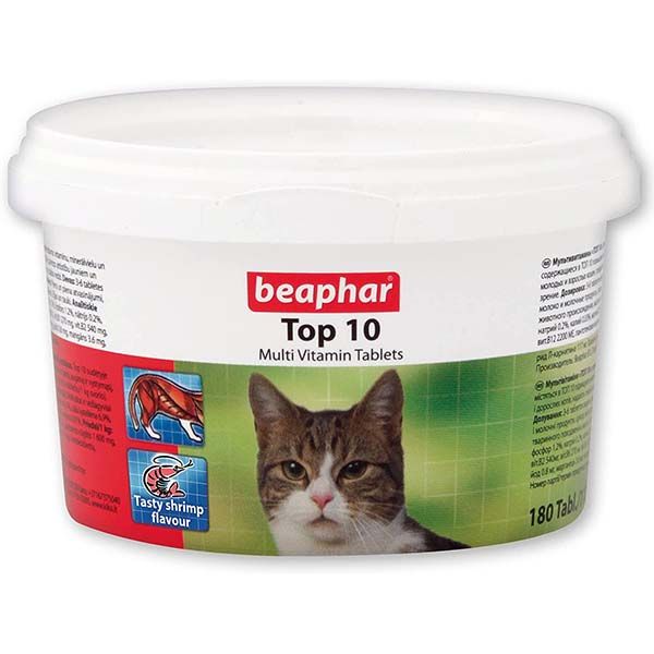 قرص مولتی ویتامین گربه بیفار مدل top10 بسته 180 عددی