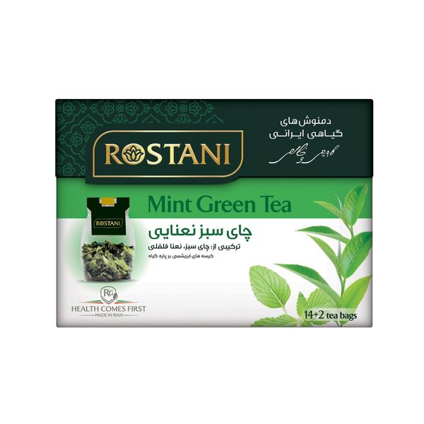 دمنوش گیاهی چای سبز نعنایی رستنی مدل Mint Green Tea بسته 16 عددی