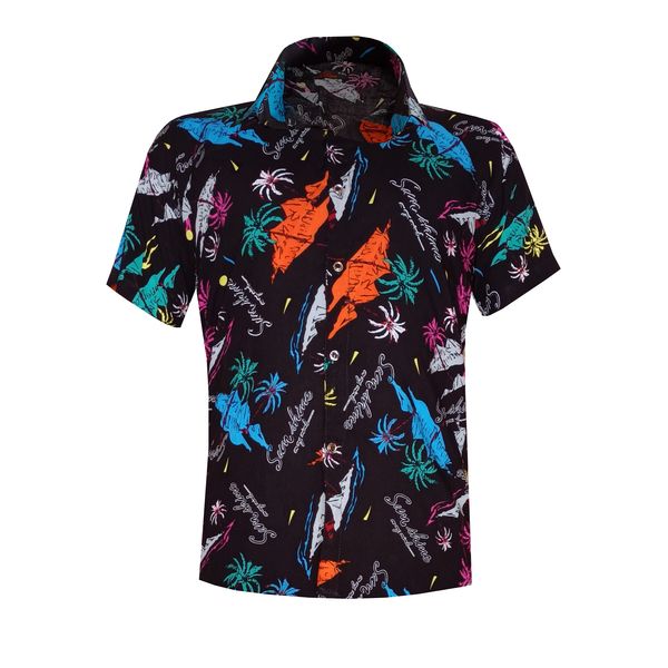 پیراهن آستین کوتاه مردانه مدل هاوایی نخل ها کد NA-RNG رنگ مشکی