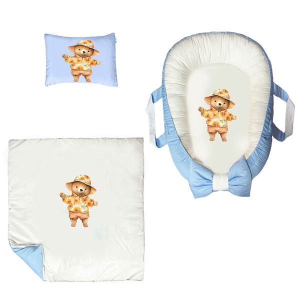 سرویس خواب سه تکه نوزاد ناریکو مدل گارد محافظ دار طرح خرس کد  0460