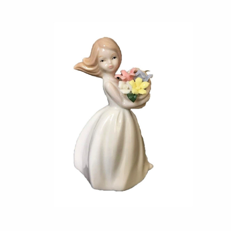 مجسمه سرامیکی خانه سفید مدل دختر سبد گل به دست کد 03