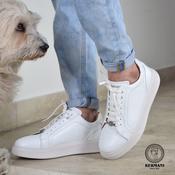 کفش روزمره مردانه کرمانی مدل چرم دستدوز طبیعی کد 42003 رنگ سفید