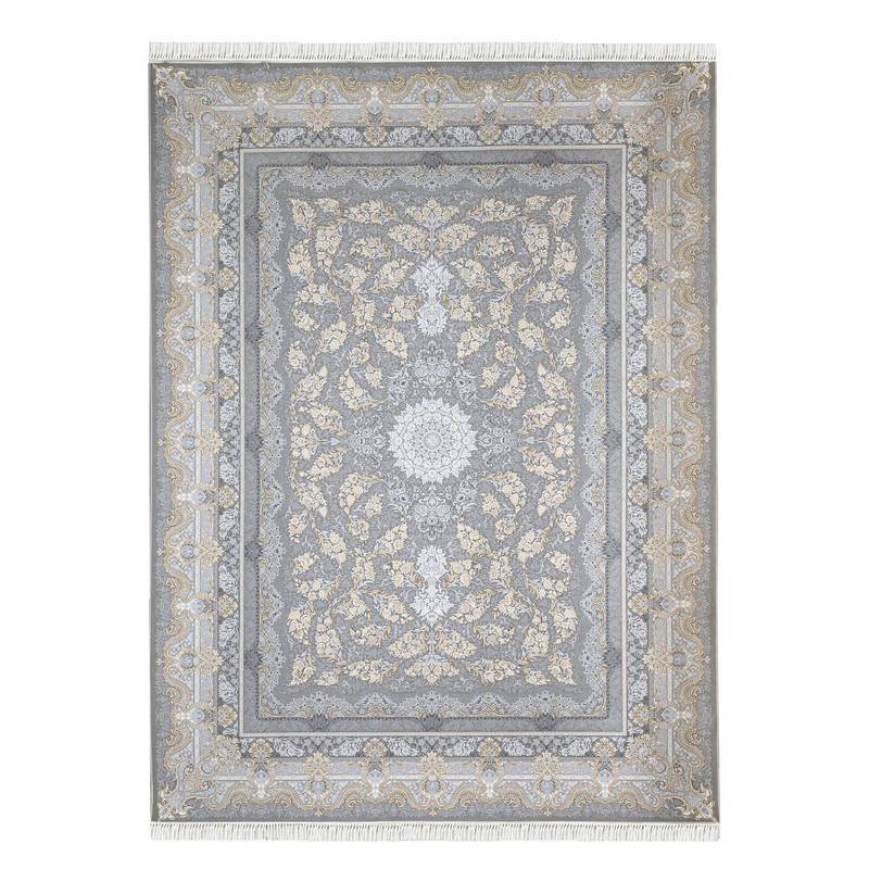 فرش ماشینی مدل ساتین طلاکوب کد 150001109 زمینه نقره ای