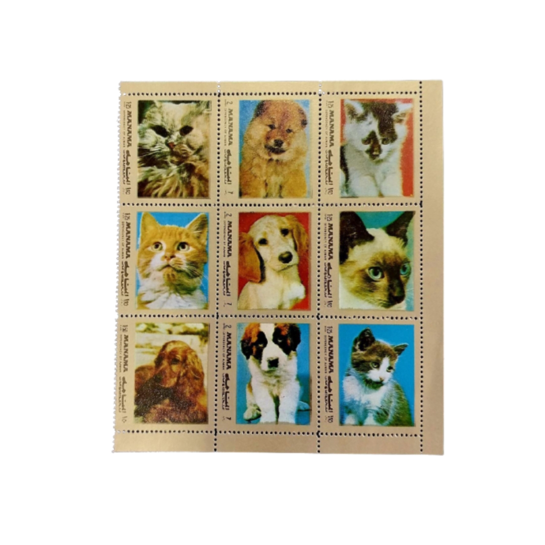 تمبر یادگاری مدل سگ گربه مجموعه 9 عددی 