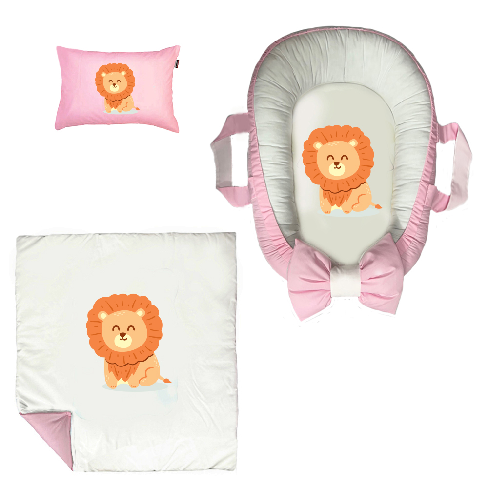 سرویس خواب سه تکه نوزاد مدل گارد محافظ دار طرح بچه شیر کد 012