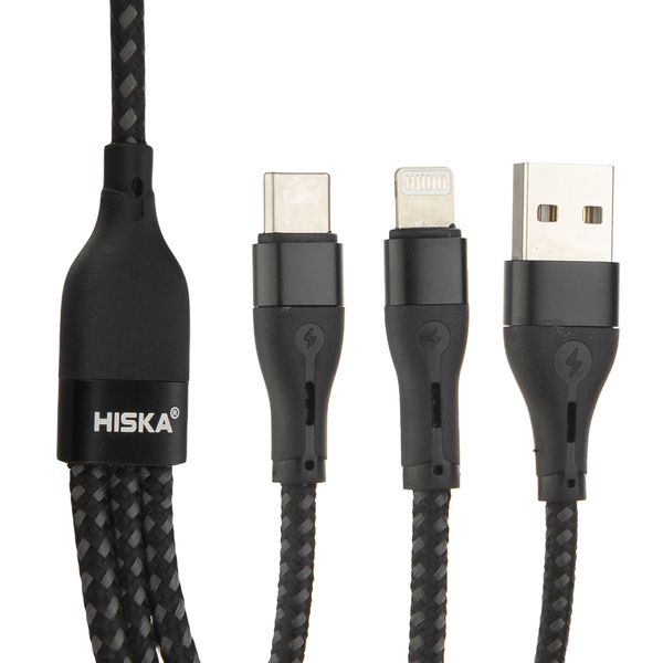 کابل تبدیل USB به MicroUSB / USB-C / لایتنینگ هیسکا مدل LX-33 طول 1.2 متر