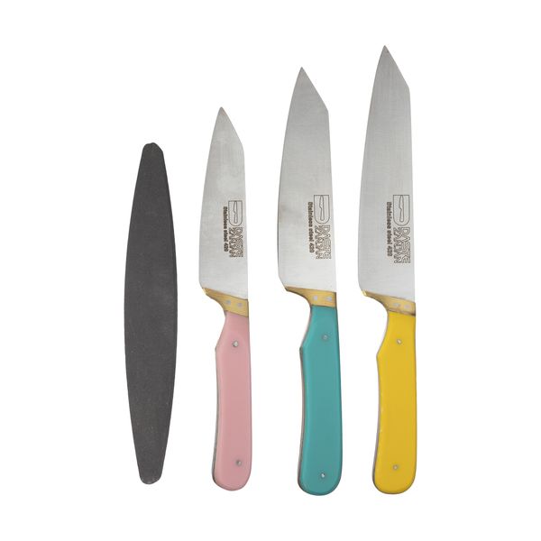 ست چاقو آشپزخانه 3 پارچه ثمین دست زنجان مدل SDZ22-111 به همراه سنگ چاقو تیز کن
