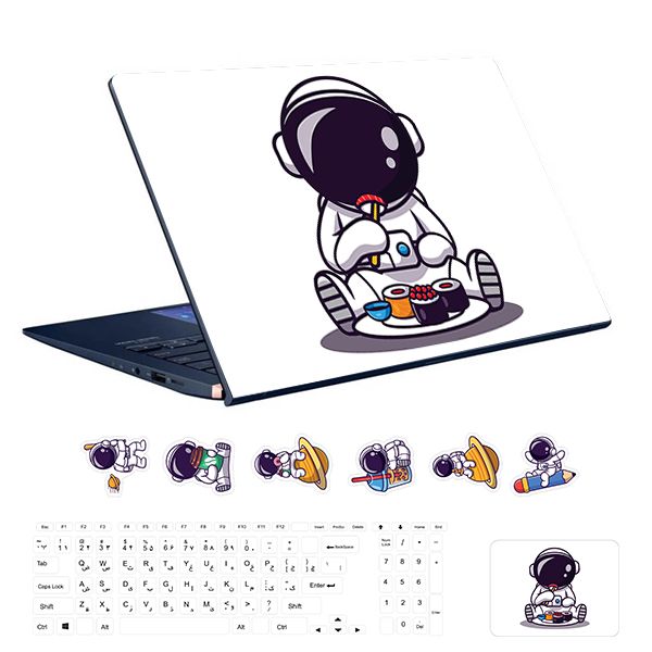استیکر لپ تاپ توییجین و موییجین طرح astronaut کد 38 مناسب برای لپ تاپ 15.6 اینچ به همراه برچسب حروف فارسی کیبورد