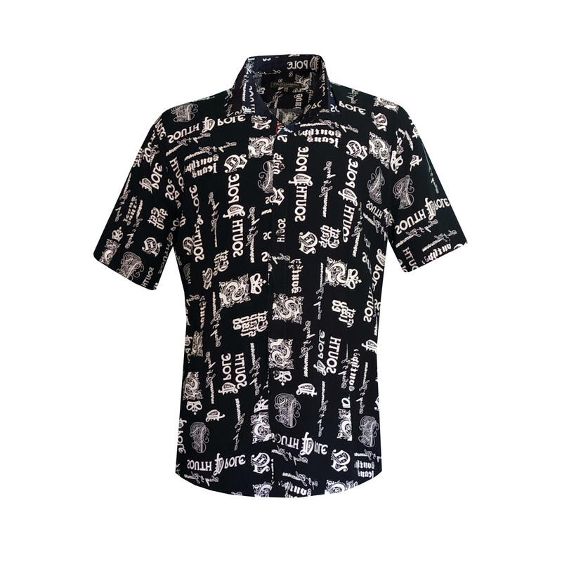 پیراهن آستین کوتاه مردانه مدل هاوایی نوشتاری کد H-WRIT رنگ سرمه ای