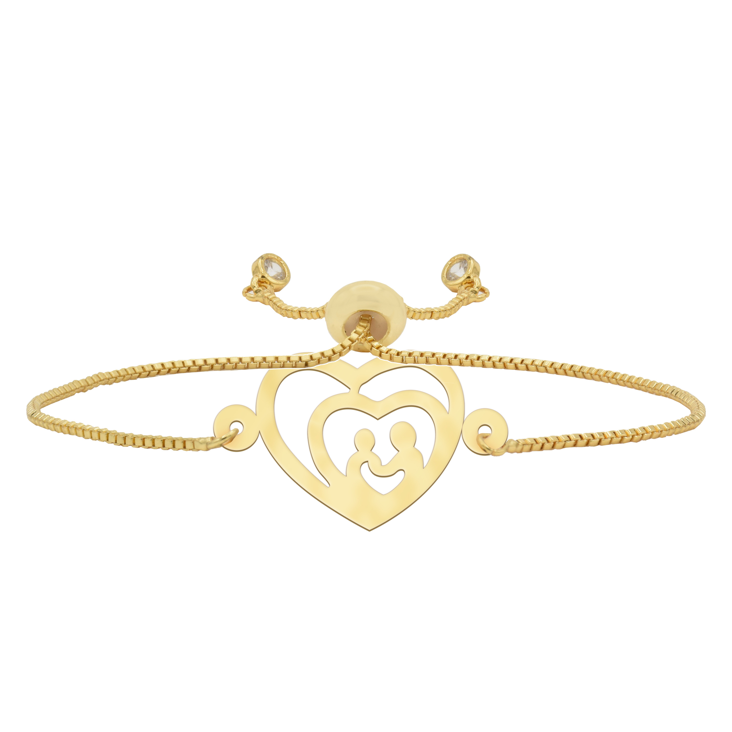 دستبند طلا 18 عیار زنانه شمیم گلد گالری مدل خانواده و قلب کد DT348