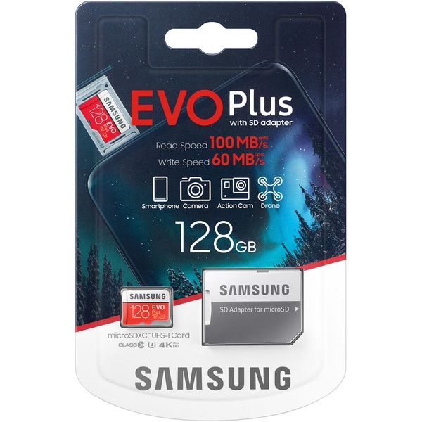 کارت حافظه microSDXC سامسونگ مدل Evo Plus کلاس 10 استاندارد UHS-I U3 سرعت 100MBps ظرفیت 128 گیگابایت به همراه آداپتور SD