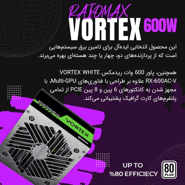 منبع تغذیه کامپیوتر ریدمکس مدل RX 600 W XT GAMING Vortex