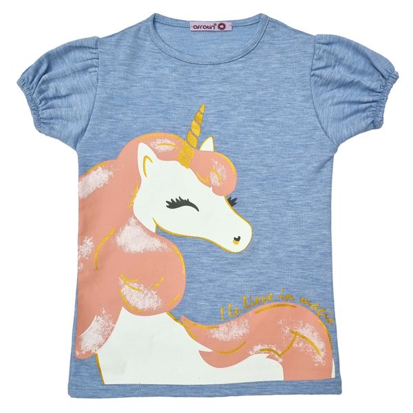 تی شرت دخترانه افراتین مدل اسب شاخ دار رنگ آبی