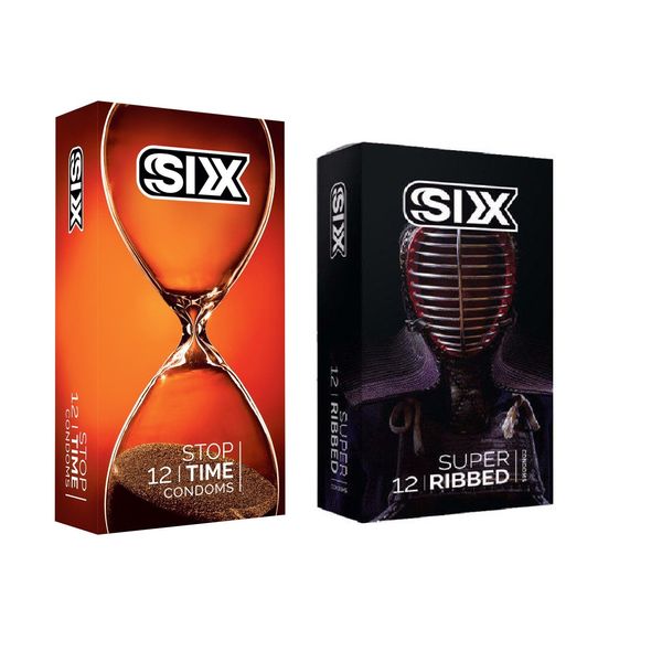 کاندوم سیکس مدل Stop Time بسته 12 عددی به همراه کاندوم سیکس مدل Super Ribbed بسته 12 عددی