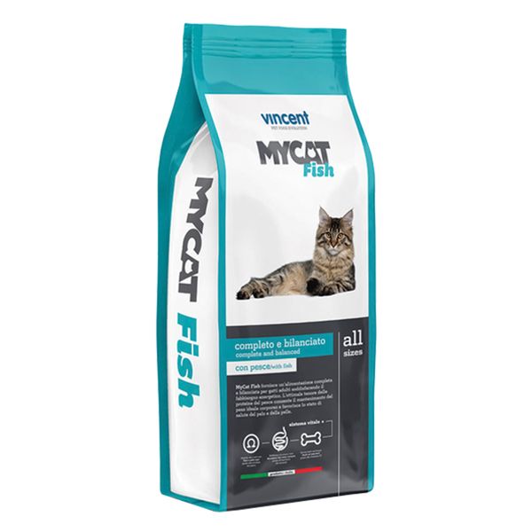 غذای خشک گربه بالغ وینسنت مدل Mycat - Fish وزن 4 کیلوگرم 