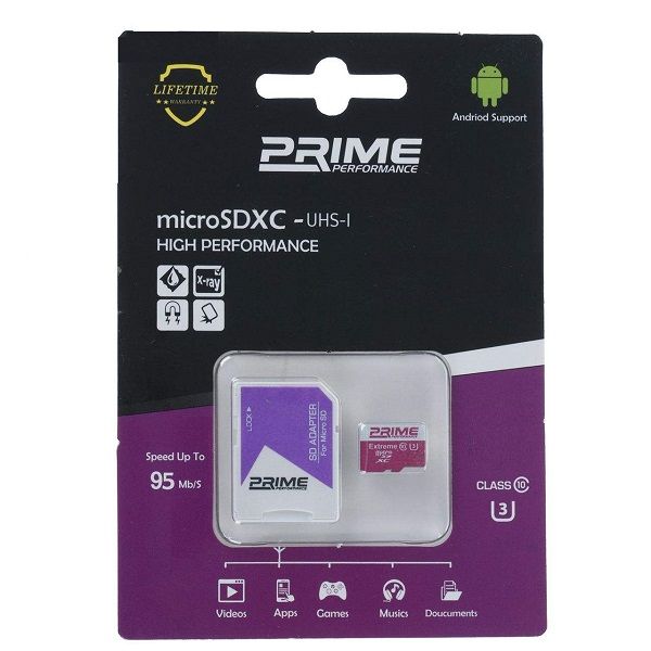 کارت حافظه microSDXC پرایم مدل 01 کلاس 10 استاندارد UHS-I U3 سرعت 95MBps ظرفیت 16 گیگابایت به همراه با آداپتور SD