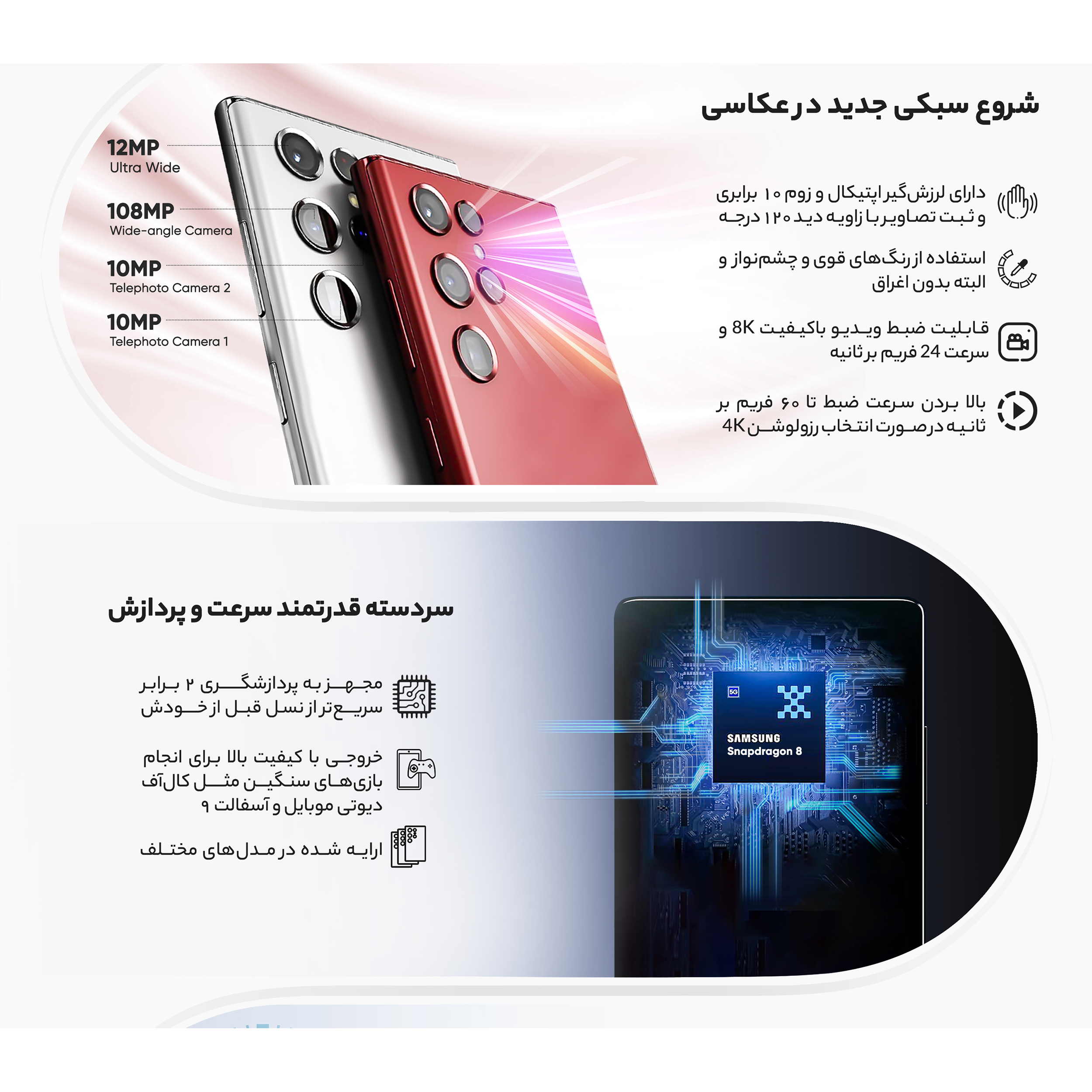 گوشی موبایل سامسونگ مدل Galaxy S22 Ultra 5G دو سیم کارت ظرفیت 512 گیگابایت و رم 12 گیگابایت نسخه اسنپدراگون