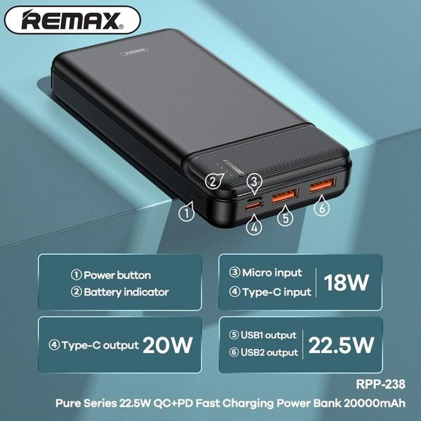 شارژ همراه ریمکس مدل RPP-238 ظرفیت 20000 میلی آمپر ساعت