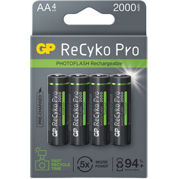 باتری قلمی قابل شارژ جی پی مدل Photoflash Rechargeable Recyko pro 2000 بسته چهار عددی