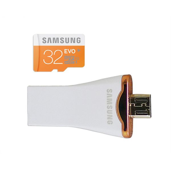 کارت حافظه MicroSDHC سامسونگ مدل EVO ظرفیت 32 گیگابایت به همراه کارت خوان USB و Micro USB
