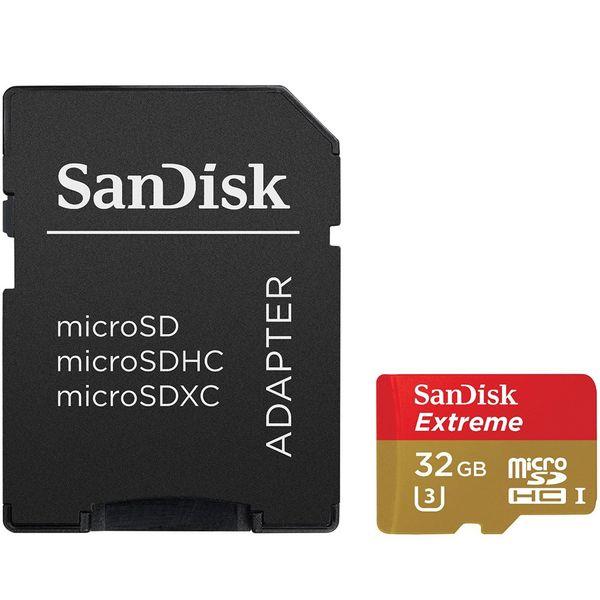 کارت حافظه microSDHC سن دیسک مدل Extreme کلاس 10 استاندارد UHS-I U3 سرعت 90MBps 600X همراه با آداپتور SD ظرفیت 32 گیگابایت