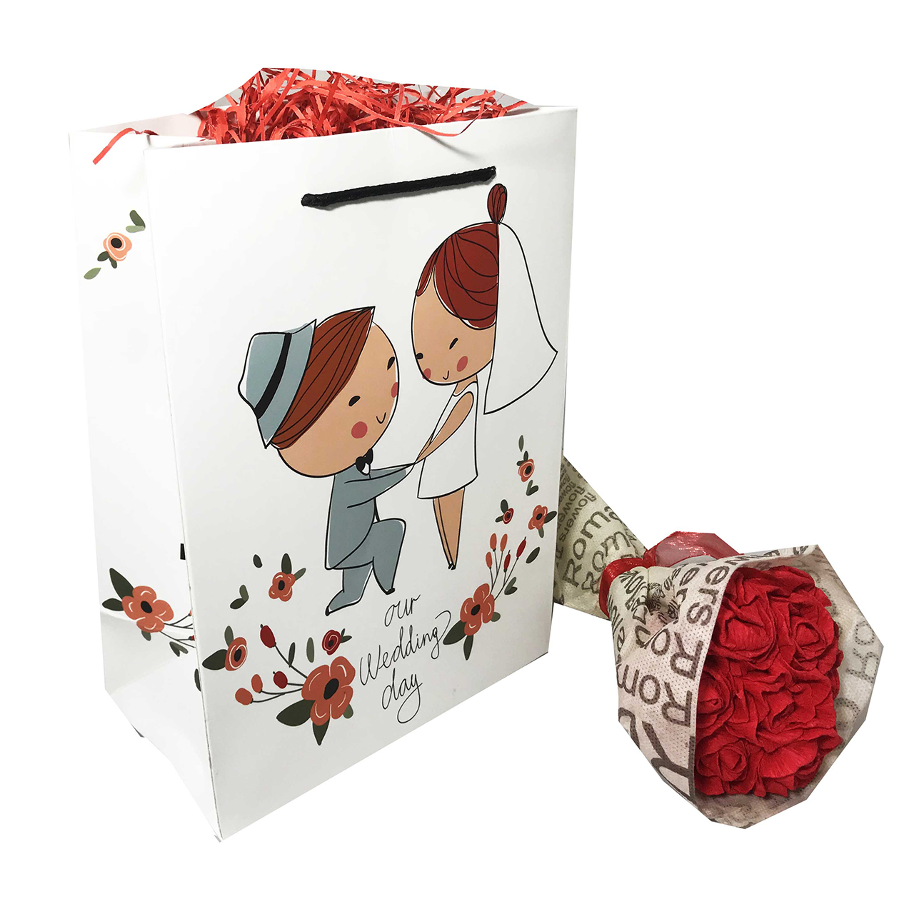 پاکت هدیه ایرسا طرح هدیه-16 به همراه گل کاغذی
