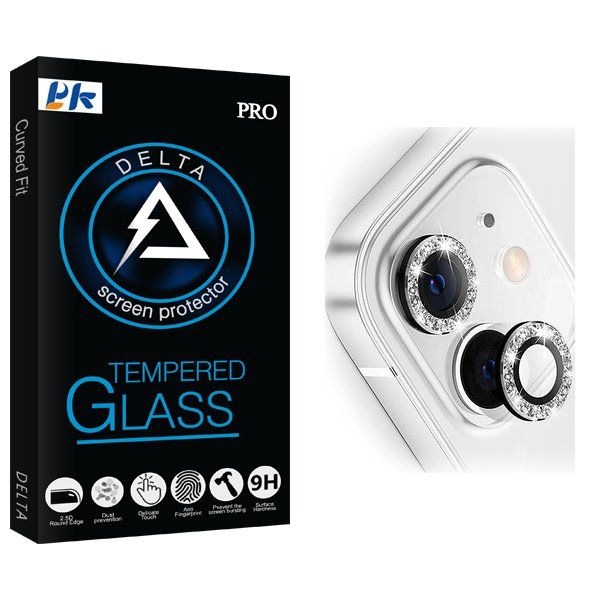 محافظ لنز دوربین پی کی مدل Delta رینگی نگین دار مناسب برای گوشی موبایل اپل iPhone 11 / 12 / 12 Mini