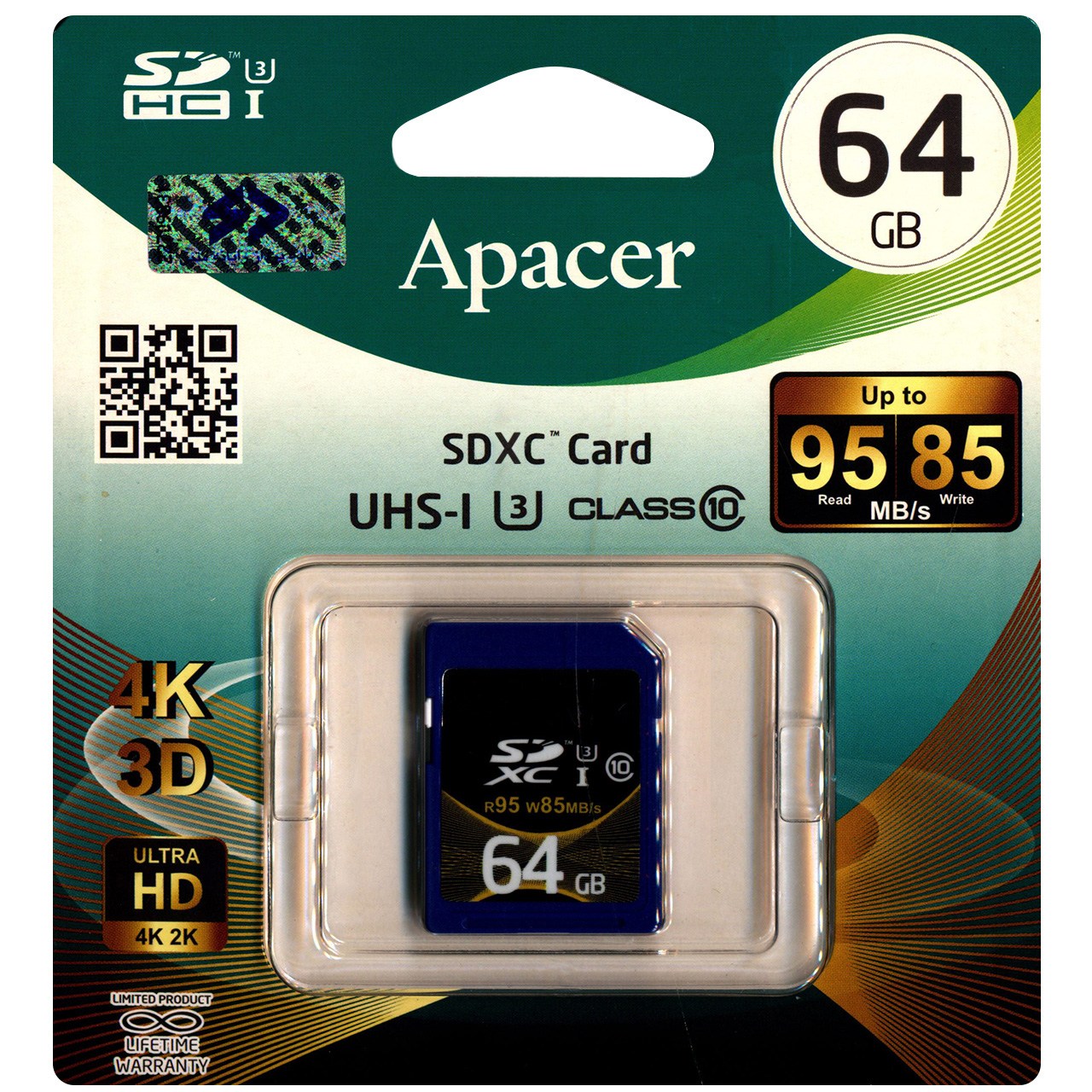 کارت حافظه  SDXC اپیسر کلاس 10 استاندارد UHS-I U3 سرعت 95MBps ظرفیت 64 گیگابایت