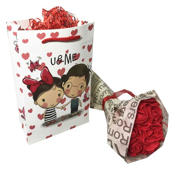 پاکت هدیه ایرسا طرح هدیه-15 به همراه گل کاغذی