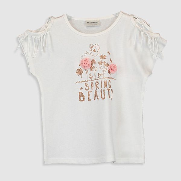 تی شرت دخترانه ال سی وایکیکی مدل گل بهاری 604397