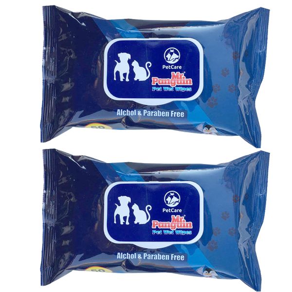 دستمال مرطوب سگ و گربه مستر پنگوئن مدل Wet wipes بسته دو عددی