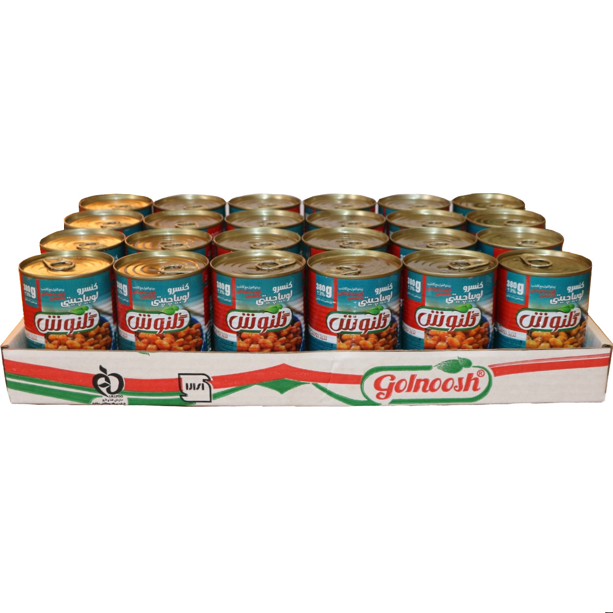 کنسرو لوبیا با سس گوجه فرنگی گلنوش - 380 گرم بسته 24 عددی