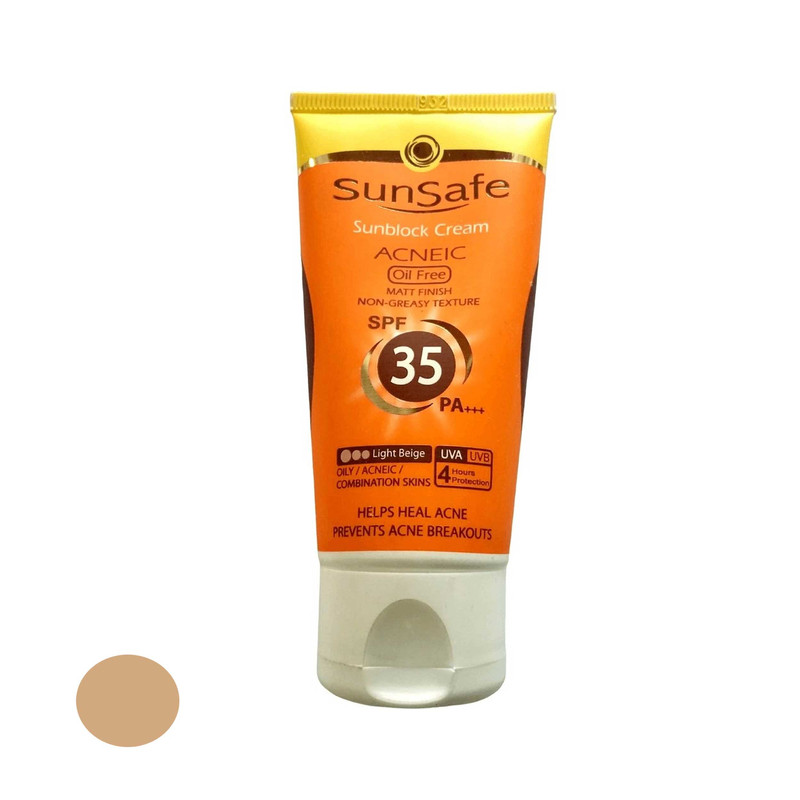 کرم ضد آفتاب و آنتی آکنه رنگی سان سیف مدل SPF35 مناسب پوست های چرب حجم 50 میلی لیتر