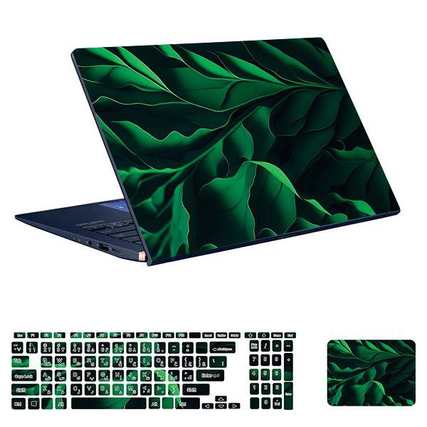 استیکر لپ تاپ توییجین و موییجین طرح Green کد 02 مناسب برای لپ تاپ 15.6 اینچ به همراه برچسب حروف فارسی کیبورد